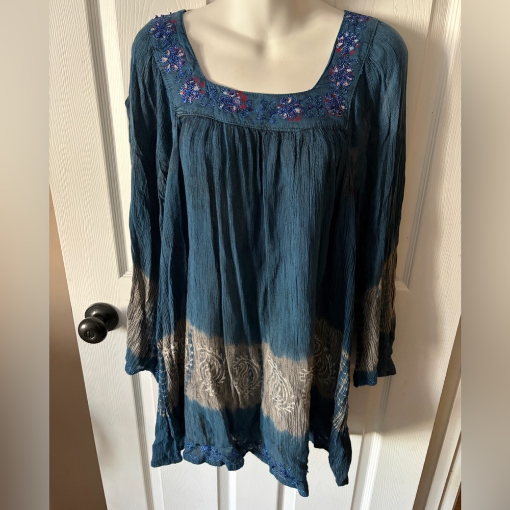 India Boutique Boho Dress Hippy Blue Sequins / Embroidered Free Size Women’s